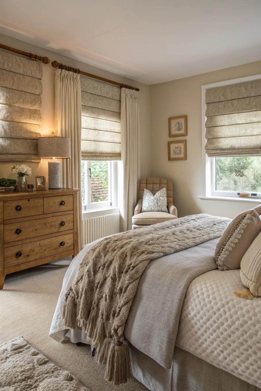 Textile window coverings add character and warmth.
