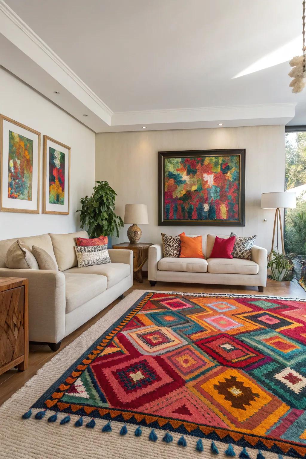 A splash of color brings energy and individuality to the farmhouse lounge.