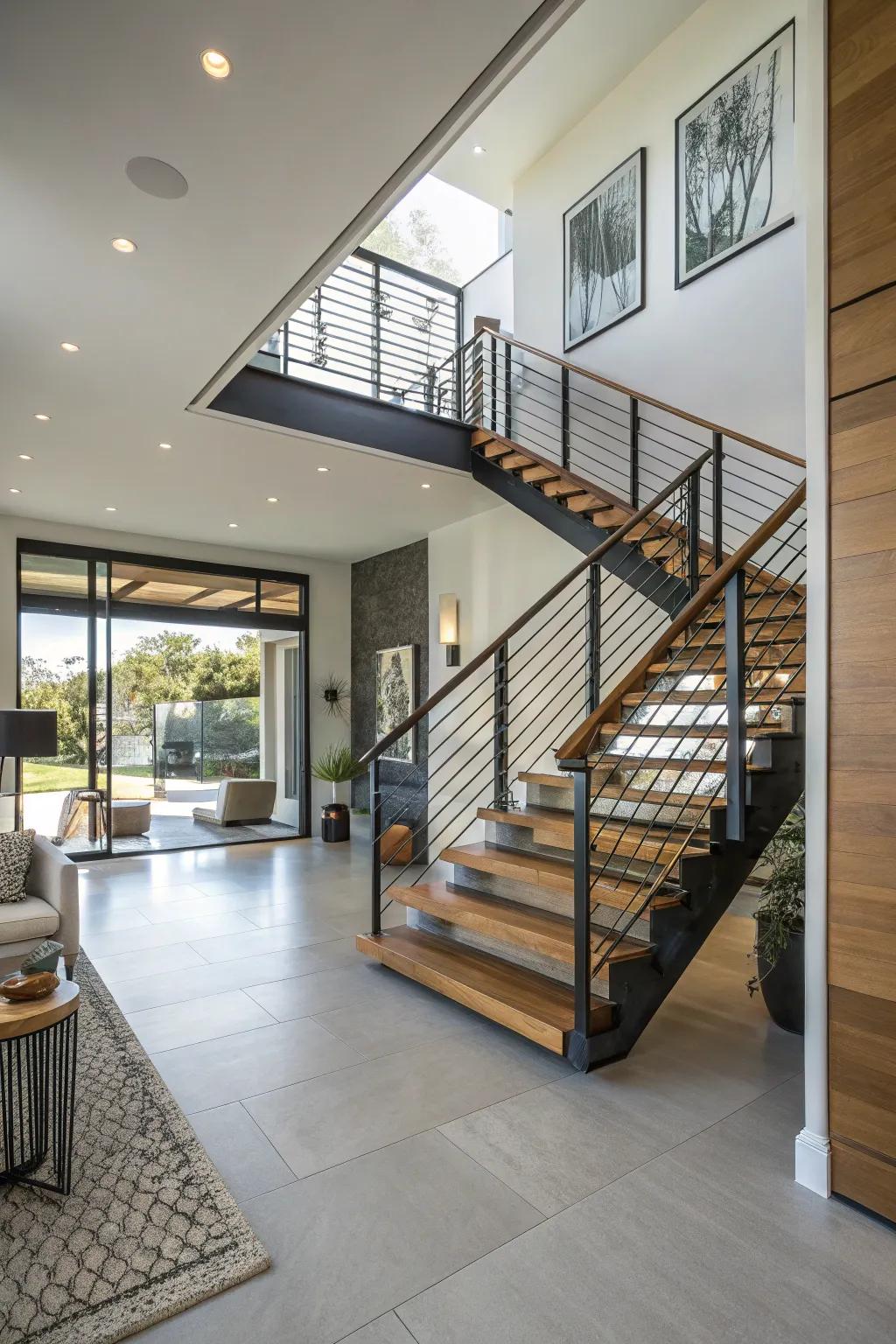 A unique stairwell design transforms this modern entrance hall.