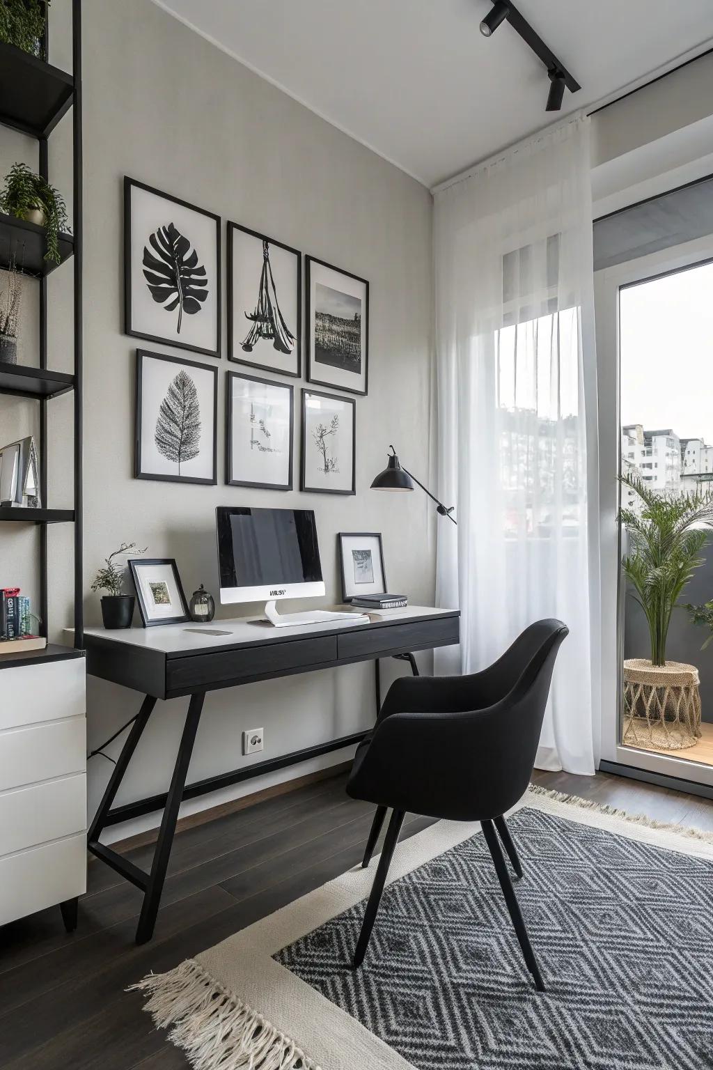 Monochromatic theme creating a streamlined office environment.