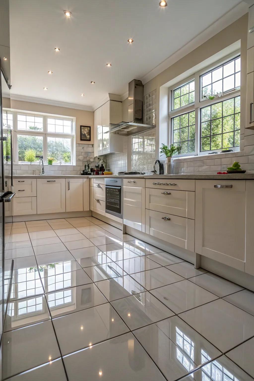 Mirrored panels add modern glam and depth to your kitchen.