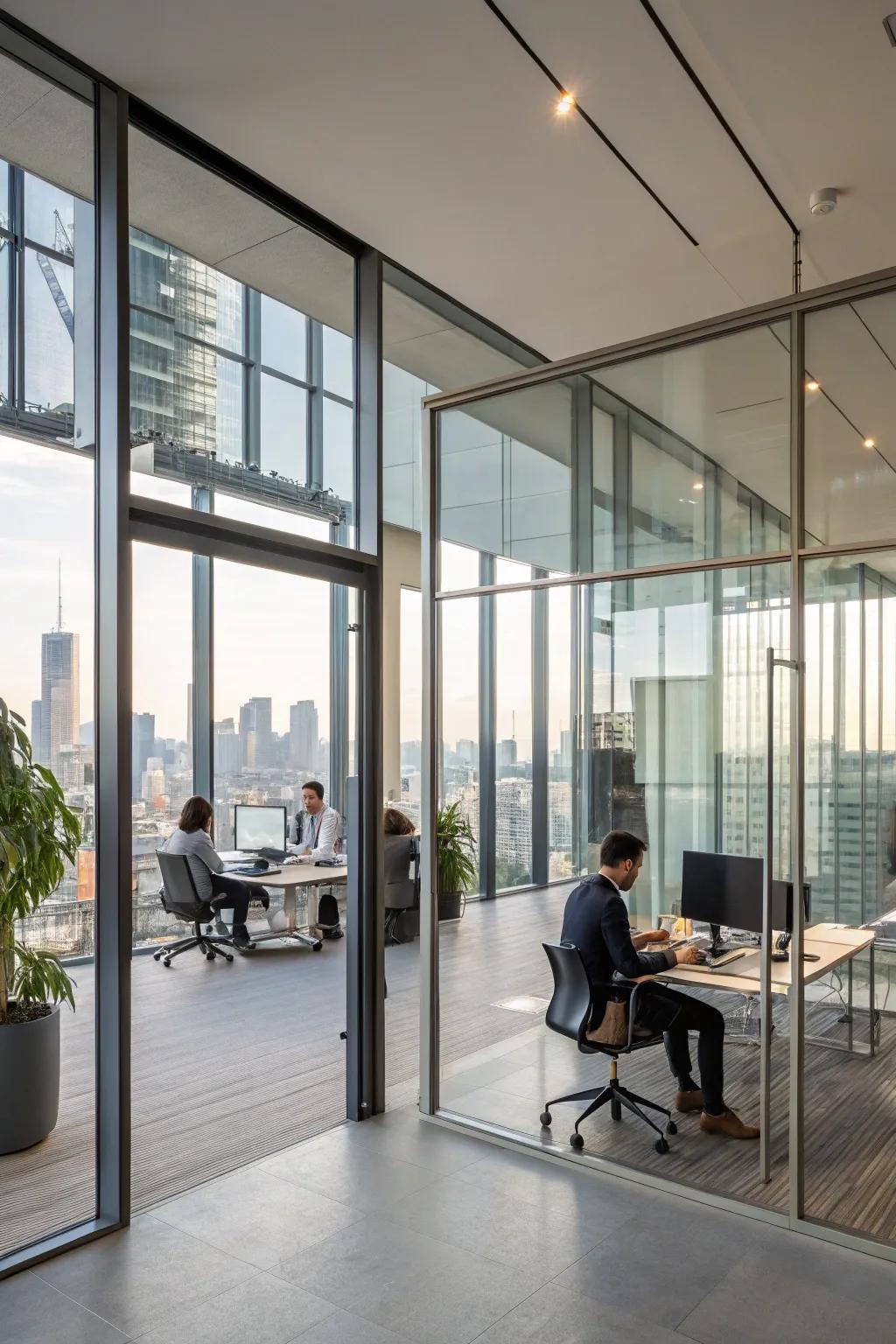 A modern office with glass.