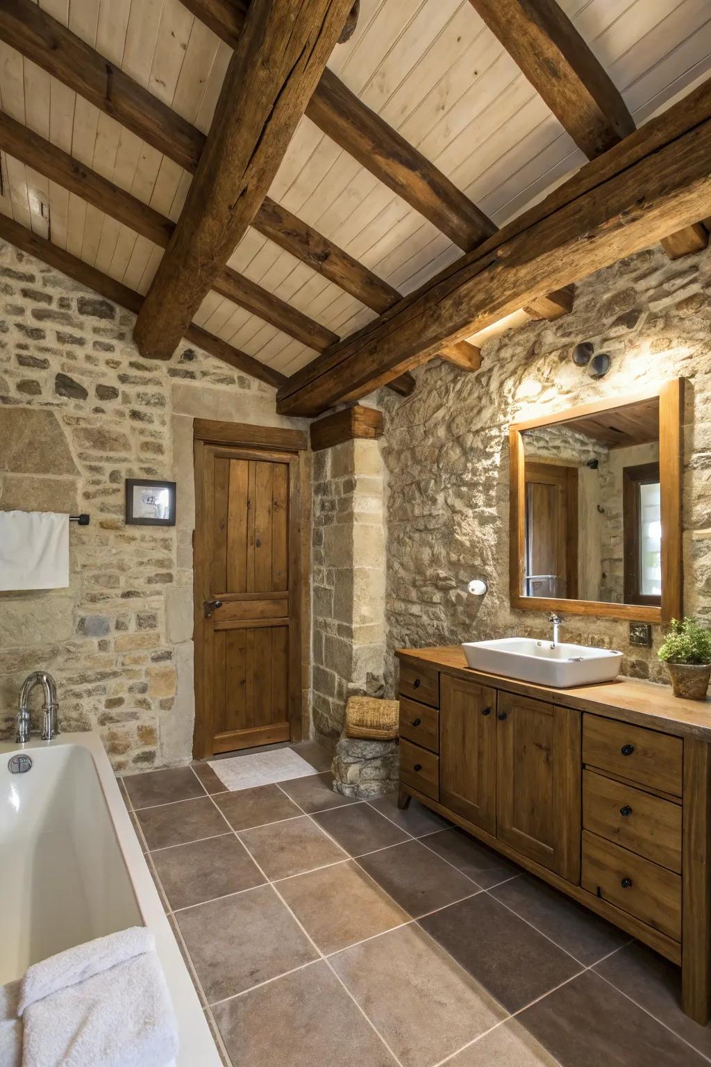 Uncovered girder appends a farmhouse and inviting atmosphere.