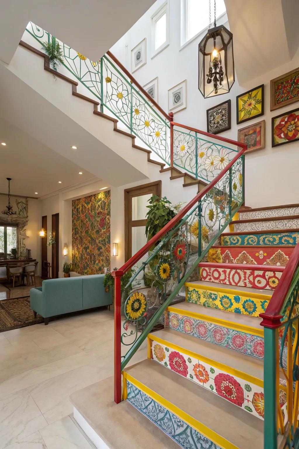 Colorful railings infusing personality into the space.