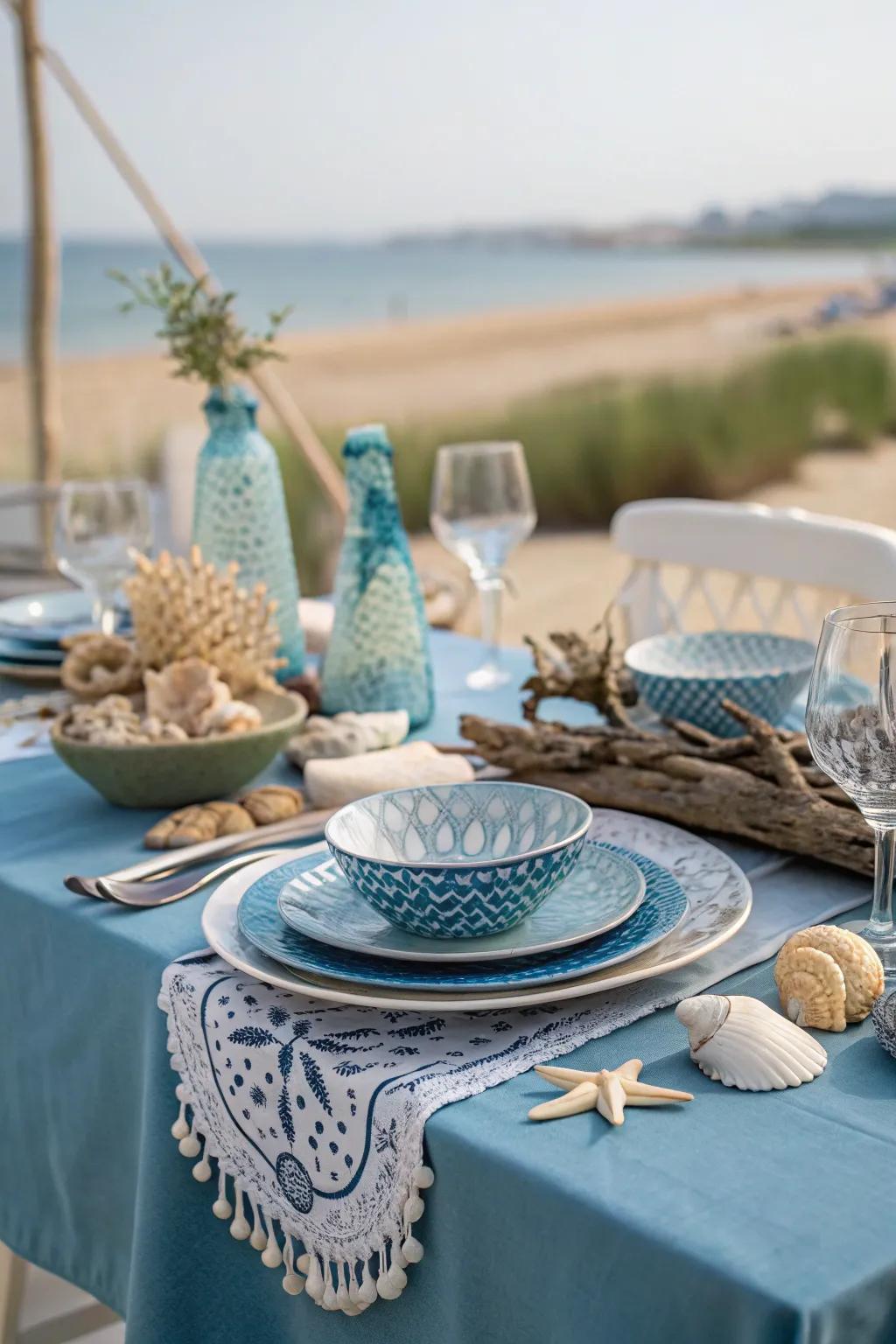 Ocean blues bring a calming seaside vibe to your dining room.