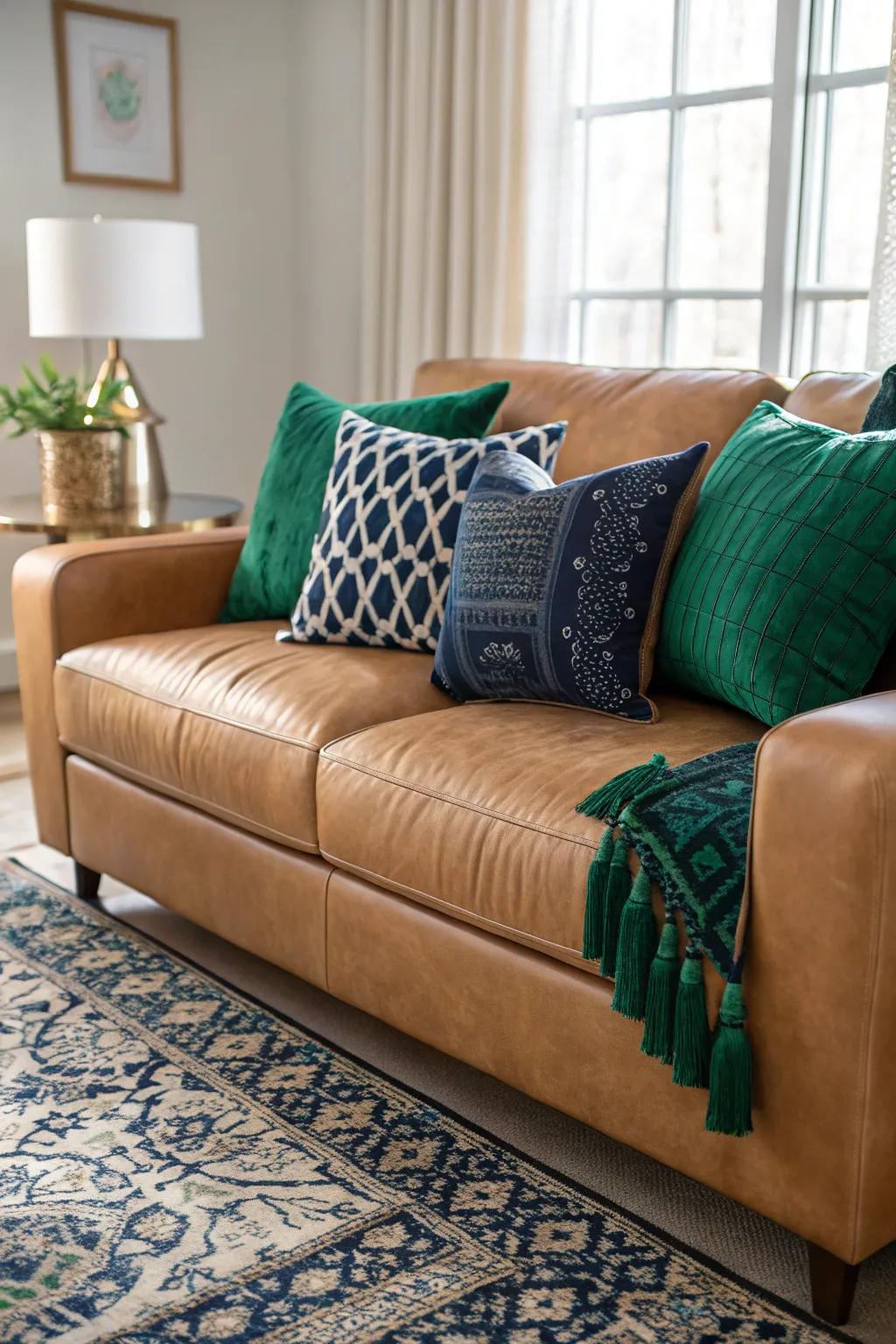 Audacious pigments append magnitude to a russet hide settee.