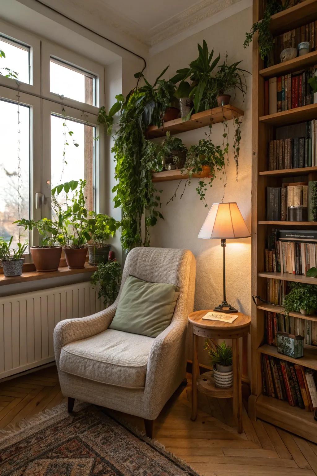 A serene reading corner perfect for unwinding.