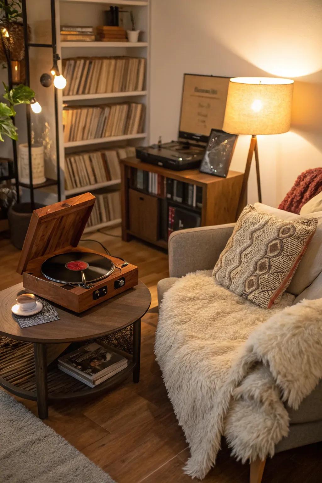 A listening nook offers a personal retreat for pure music enjoyment and relaxation.