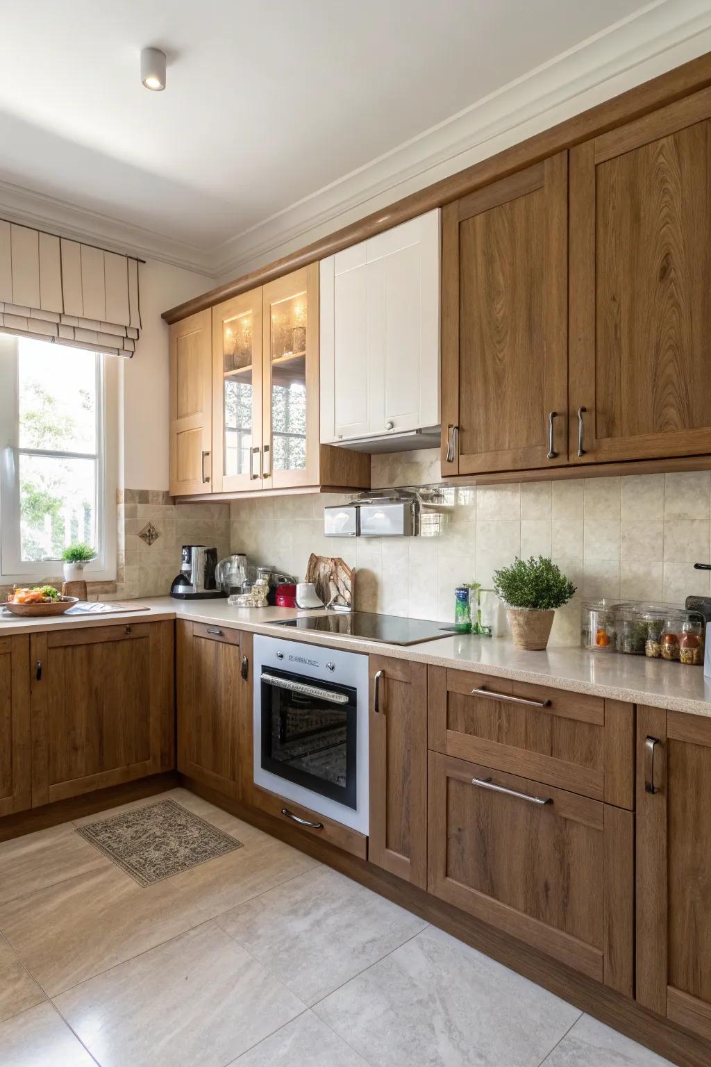 Dual-tone timber cupboards add richness and visual intrigue.