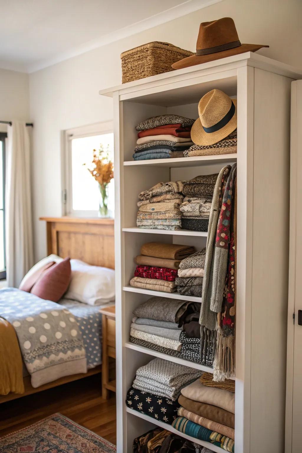 Bookshelves offer lots of storage options.