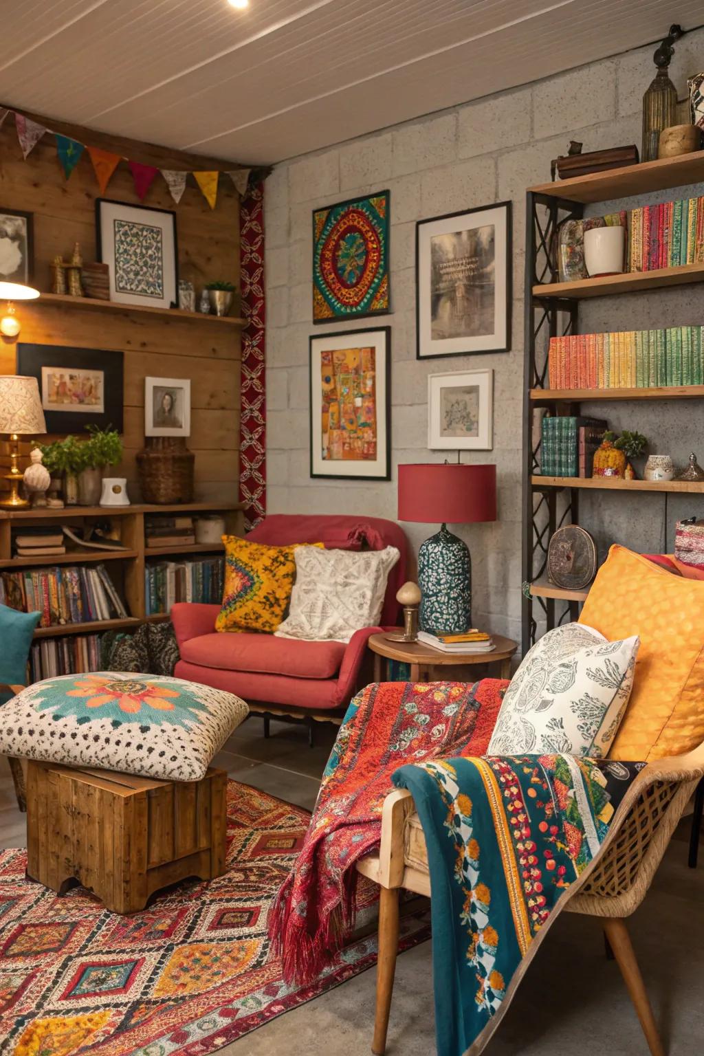 Express your individuality with an eclectic nook full of vibrant textures and patterns.