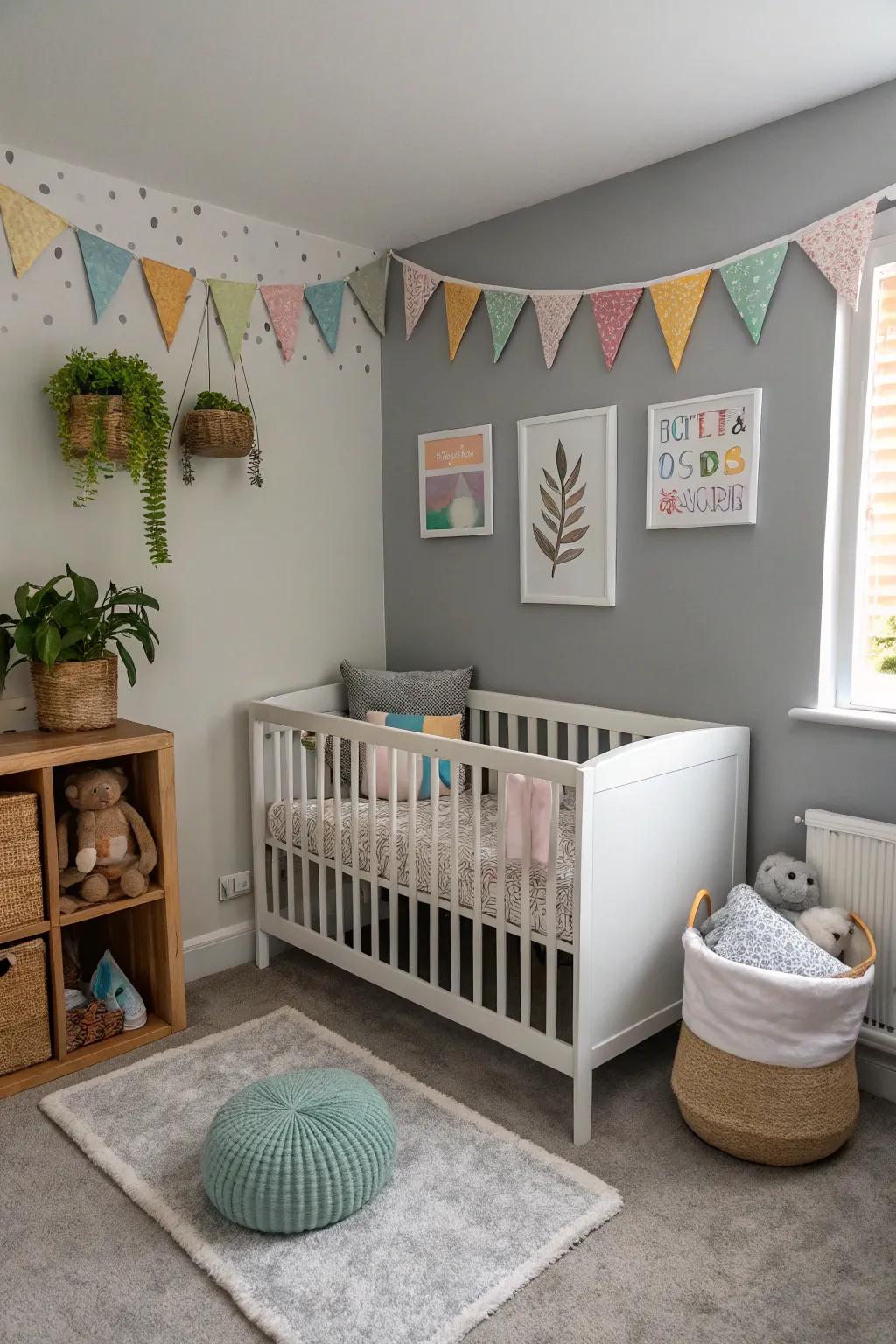 A flexible baby room showcasing delicate grey shades.