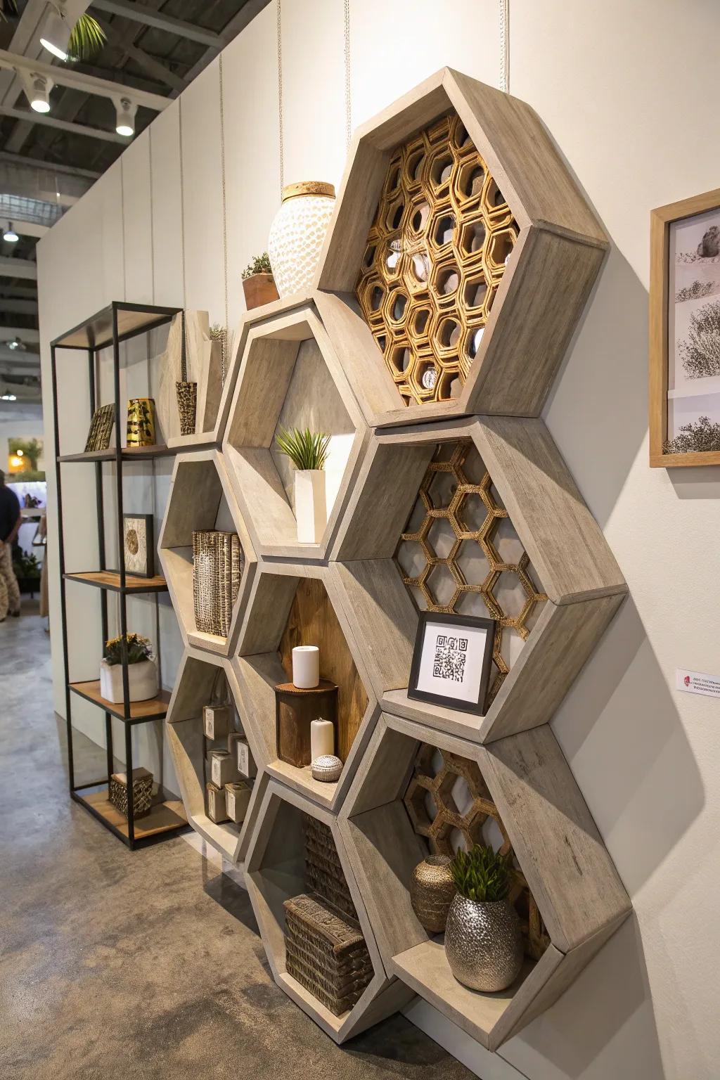 A clustered array of octagon ledges crafts visual intrigue.