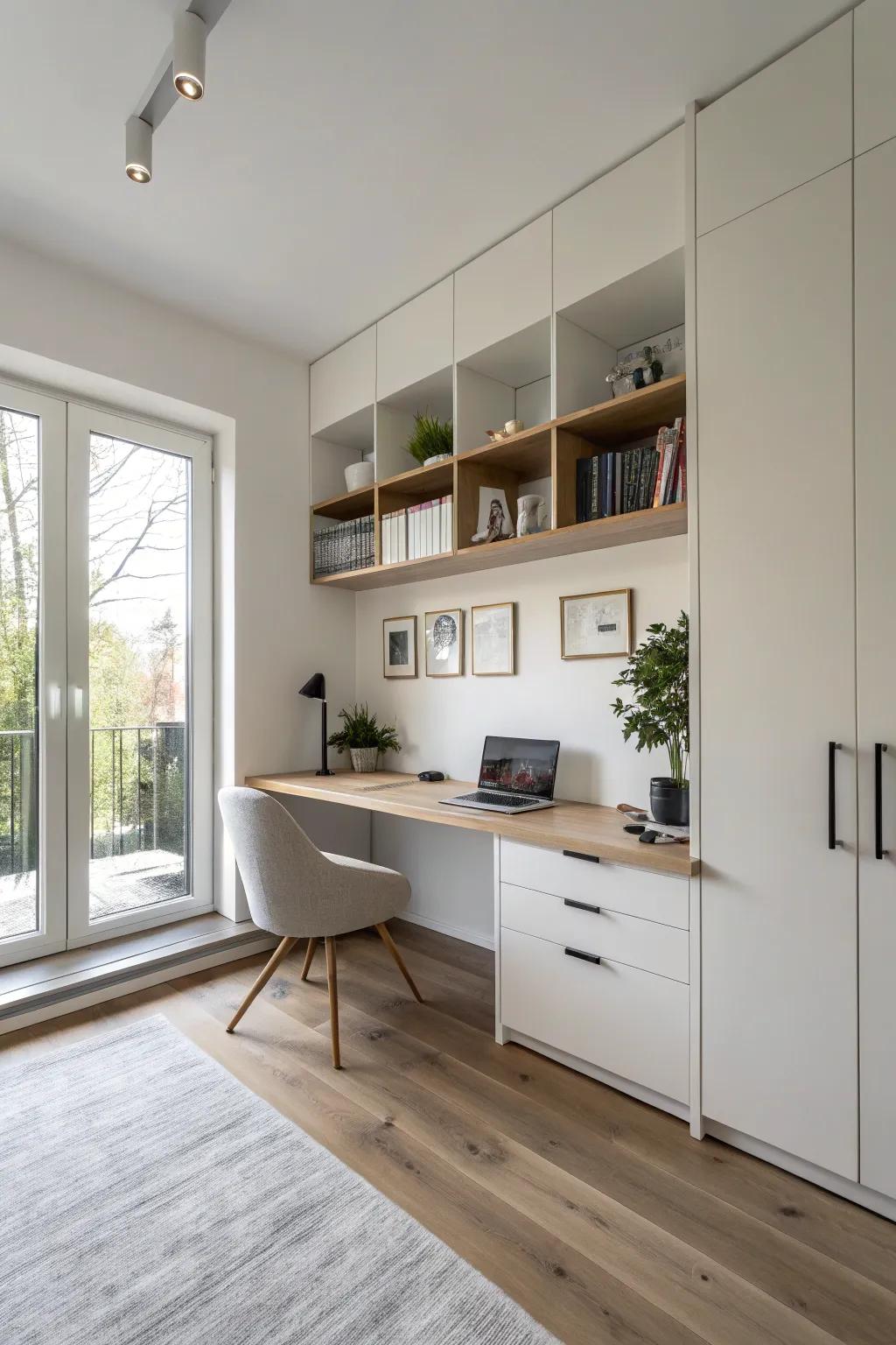 Establish a modern appearance with floating cabinets.