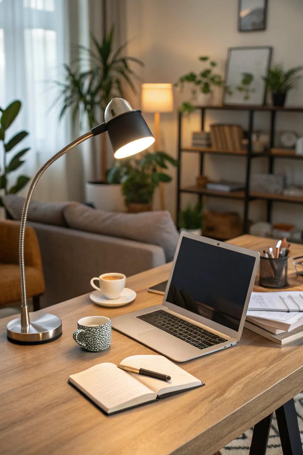 Establish the mood with gentle, adjustable lighting.
