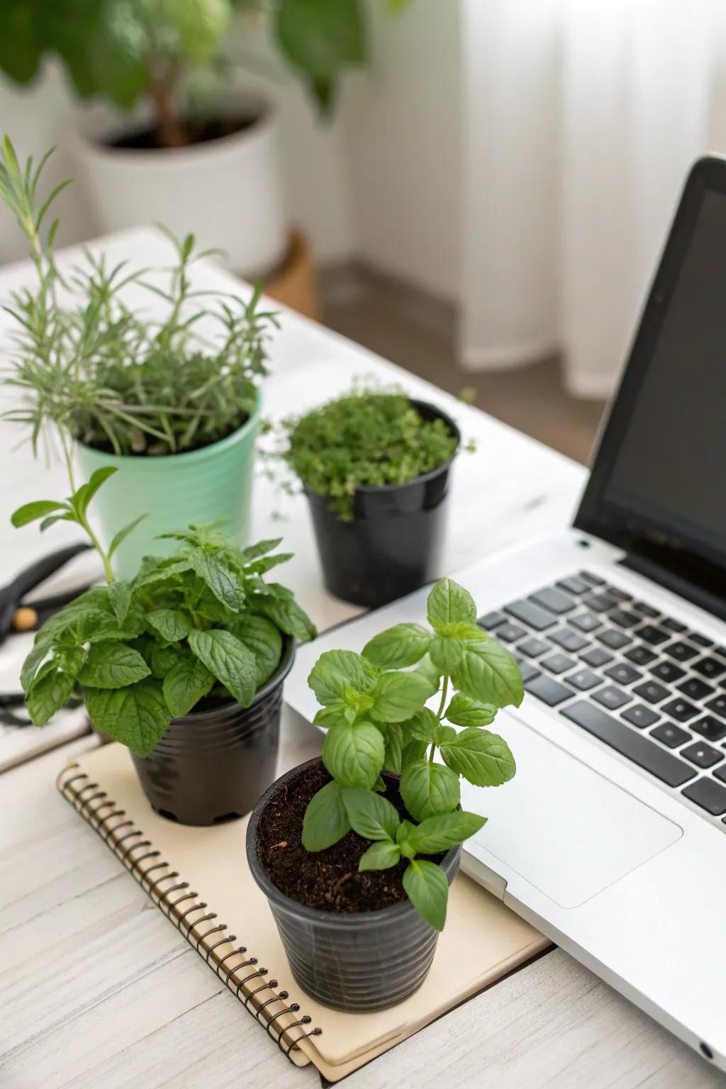 Infuse freshness and aroma through miniature herb pots.