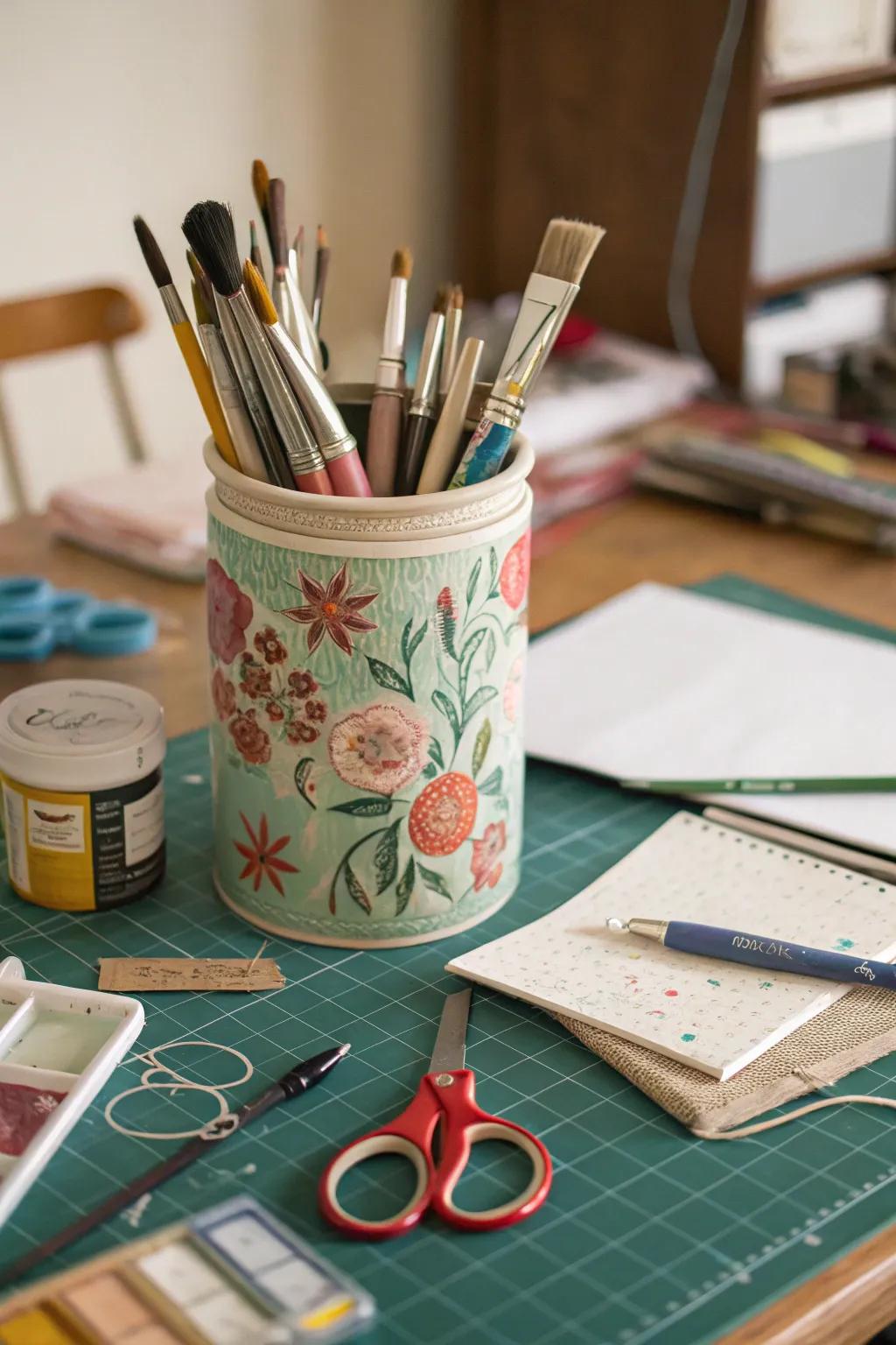 Arrange your art provisions with vintage stoneware flair.