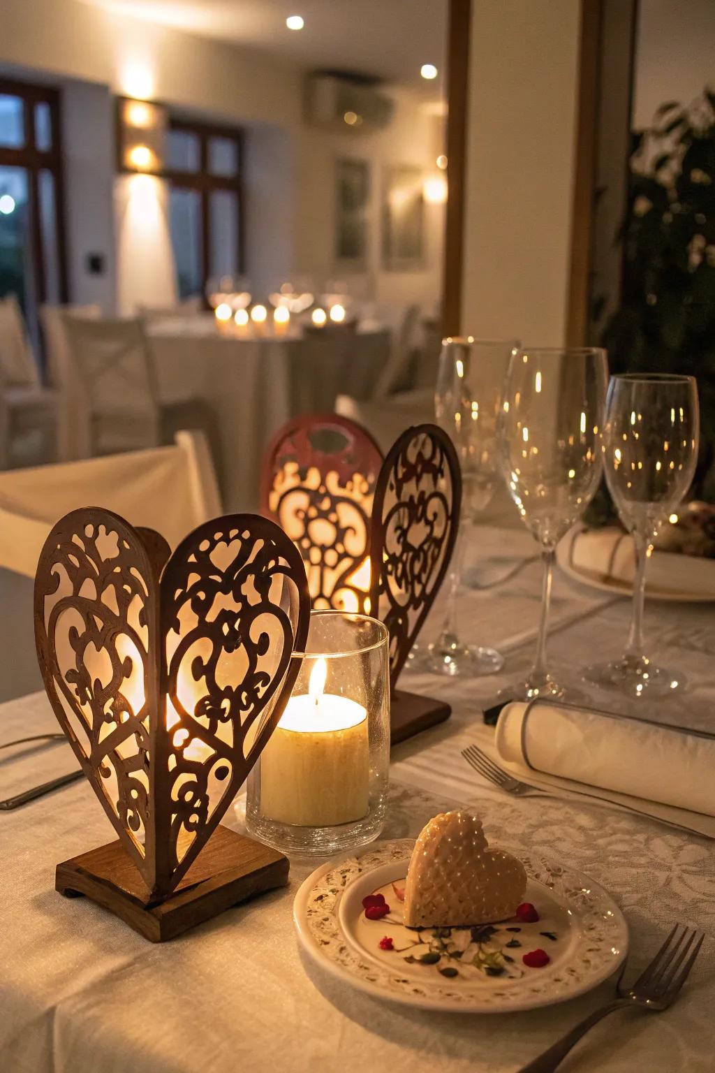 Open heart candle holders give your table a warm, charming touch.