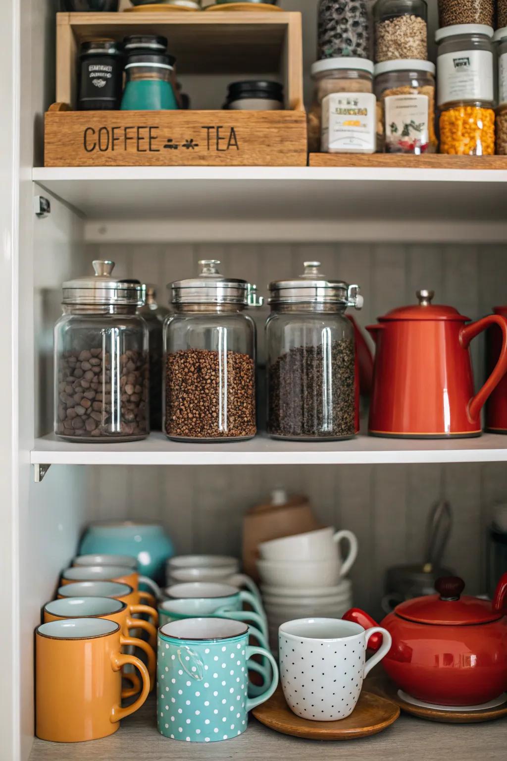 A refreshment hub concentrates all coffee-related necessities within one area.