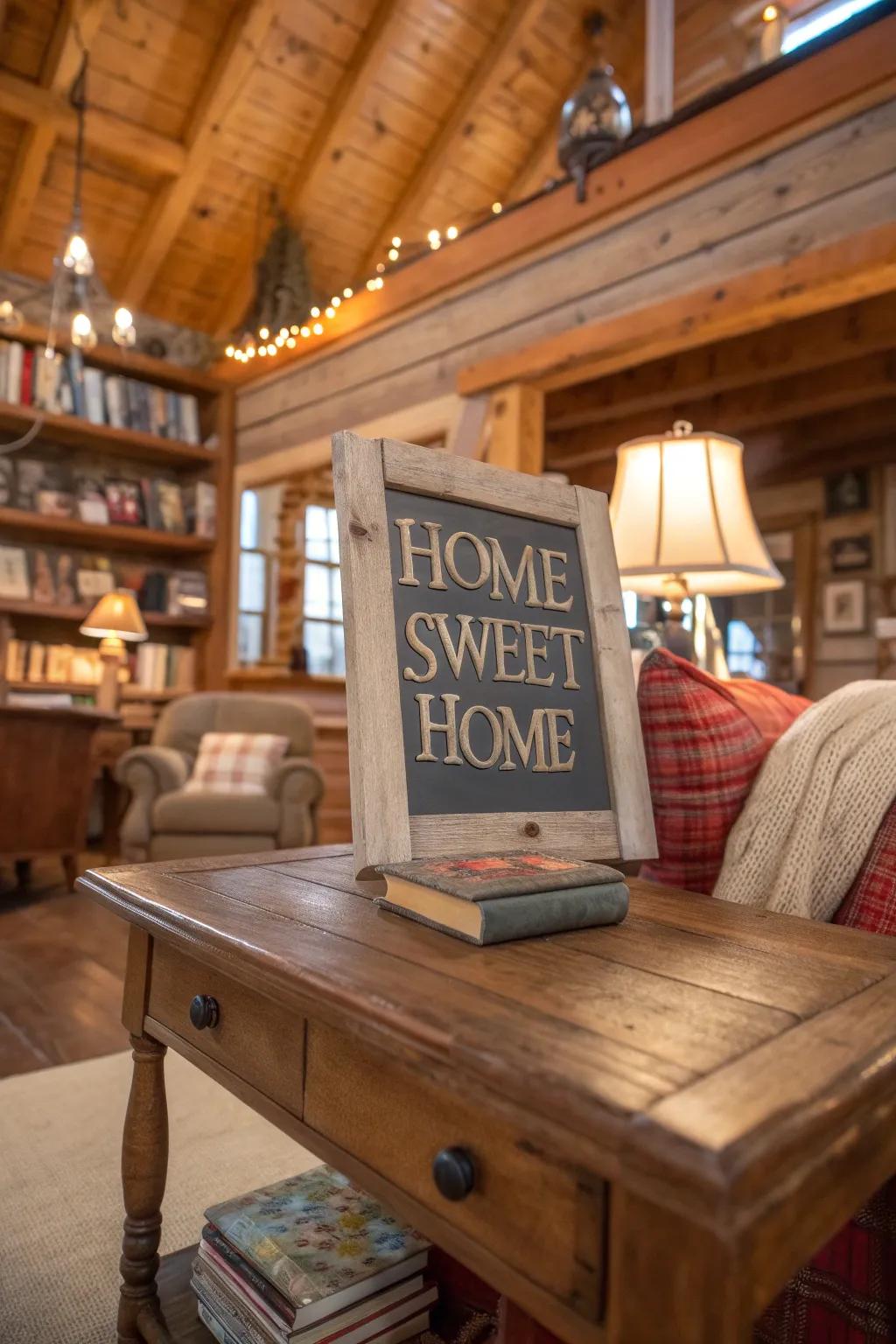 Add natural warmth with a salvaged countryside sign.