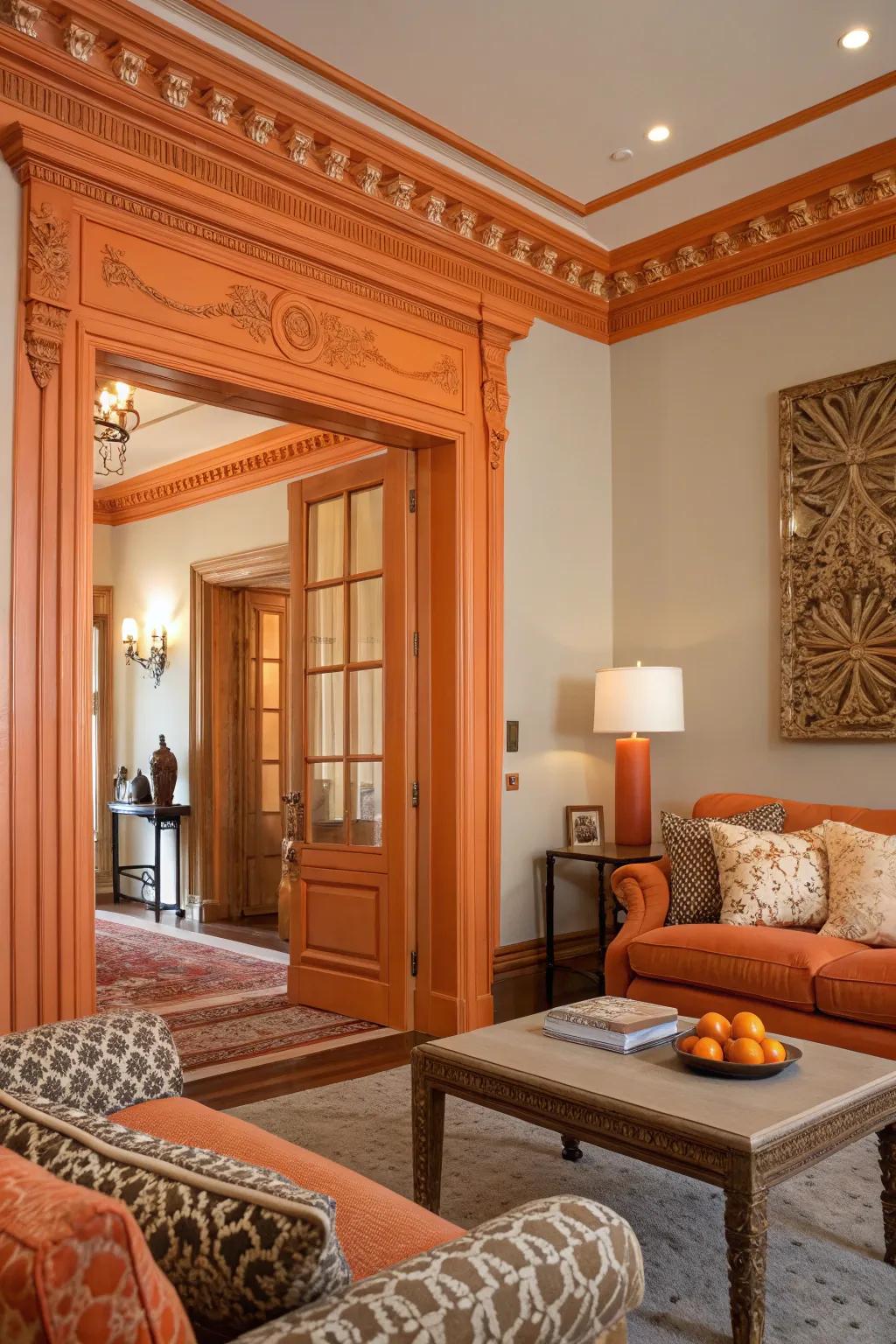 Orange features highlight the architectural details, injecting a modern touch.