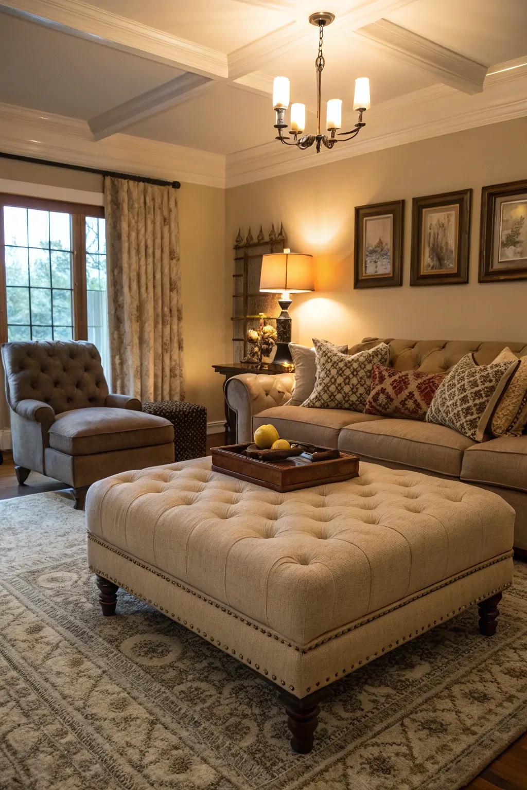 A low-profile ottoman encouraging a laid-back living space.