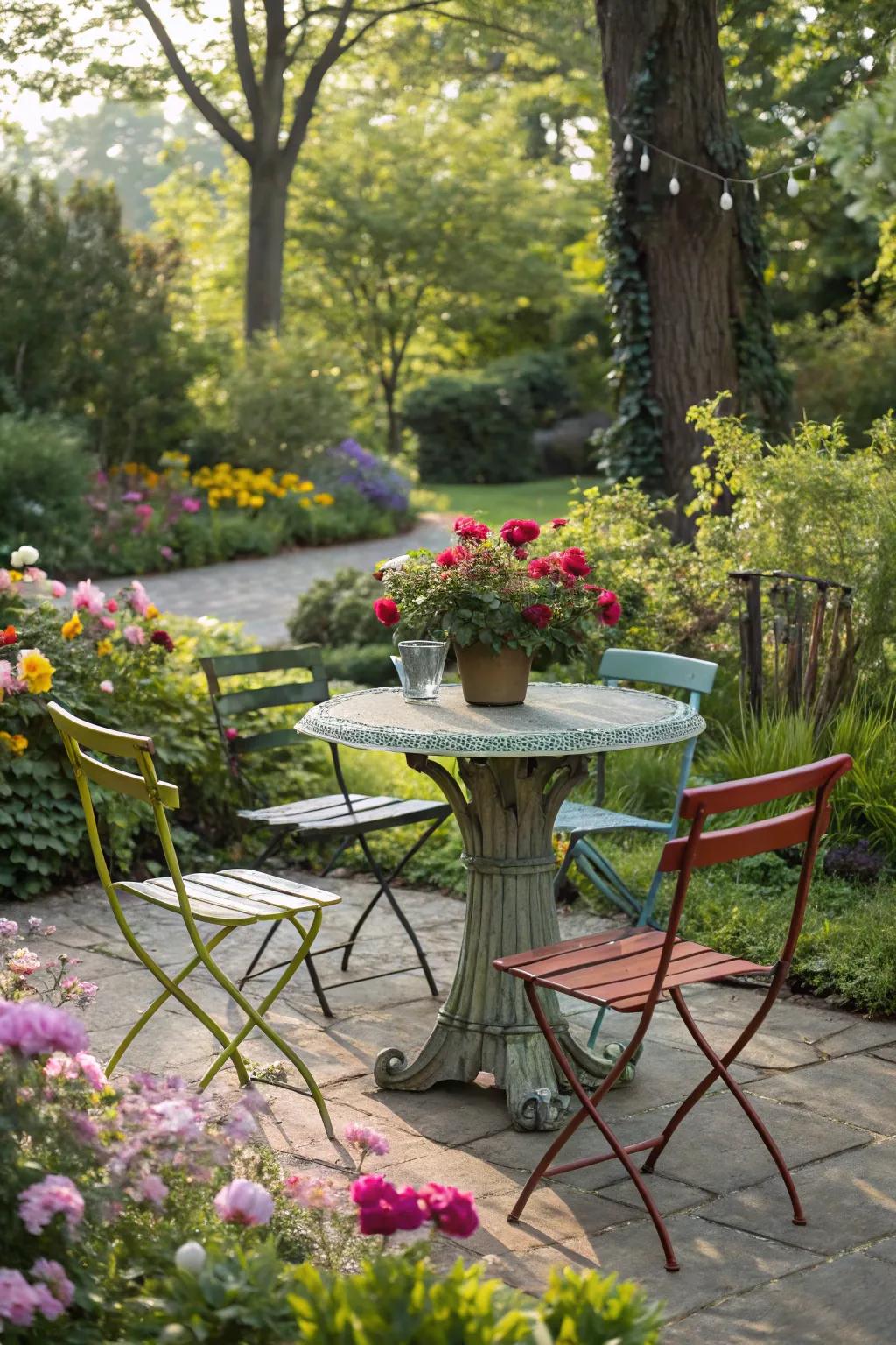 Introduce character through the strategic mixing and matching of disparate seating options.