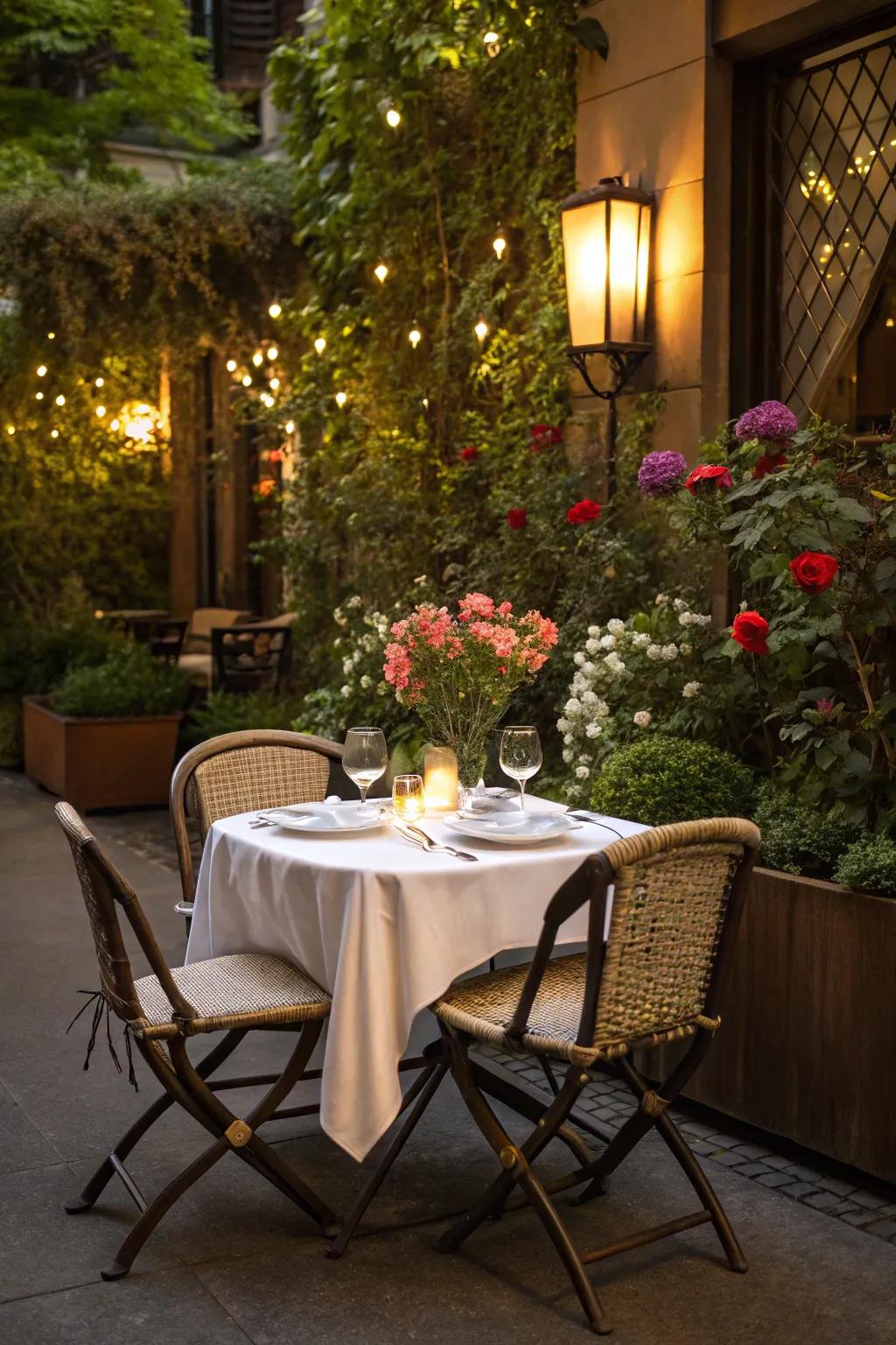 Café sets create charming spots for dining alfresco.