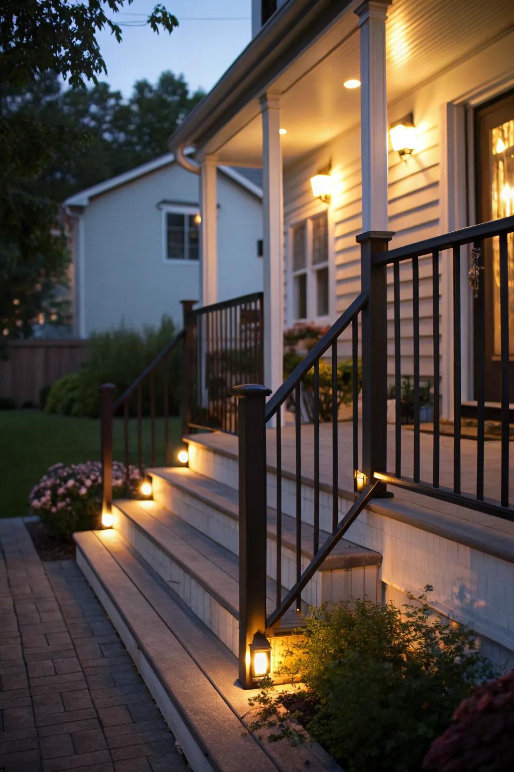 Rail lights give your veranda a subtle glow.