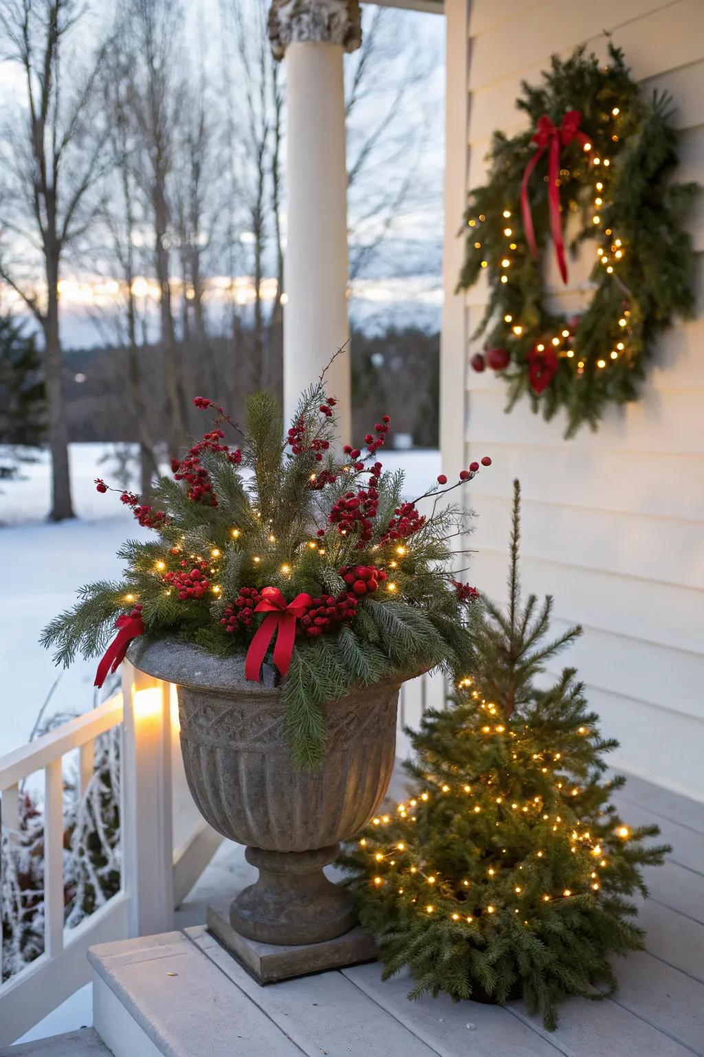Winterberries contribute festive style to any planter.