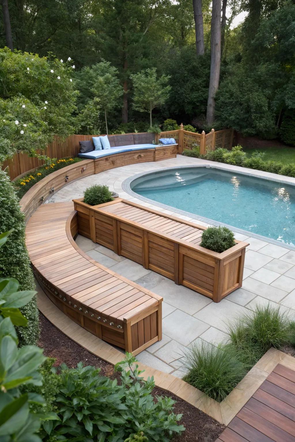 Built-in benches offer both seating and hidden storage solutions.