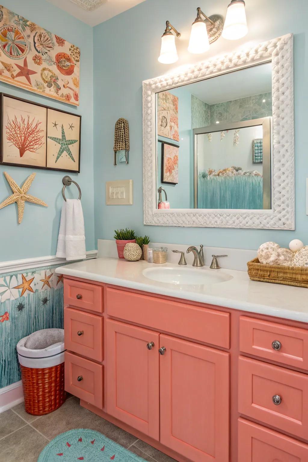 Rosy vanities contribute a charming and cheerful touch.