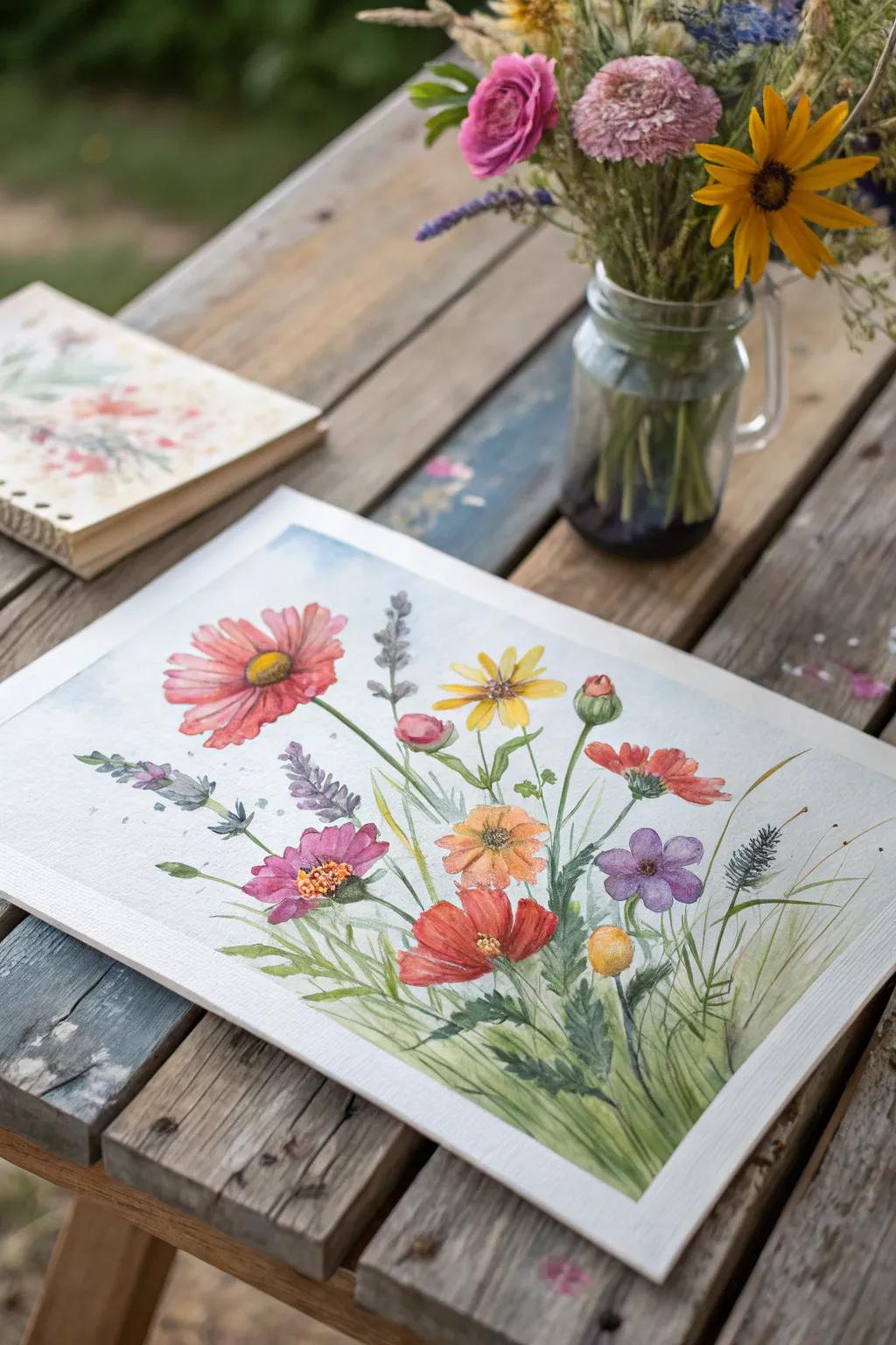 Watercolor wild blossoms convey the loveliness of nature indoors.