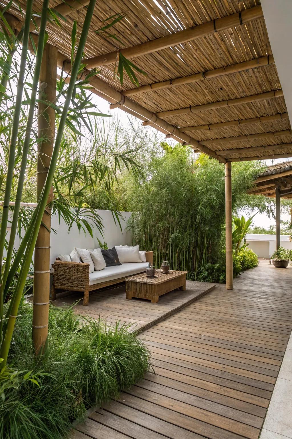 Cane and bamboo canopies bring in a tropical vibe along with shelter.