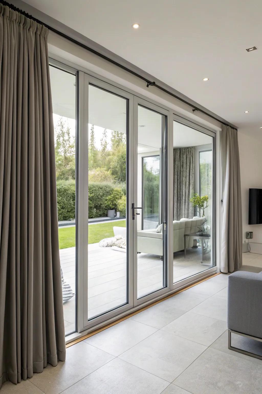 Track systems present a streamlined and contemporary solution for expansive patio doors.