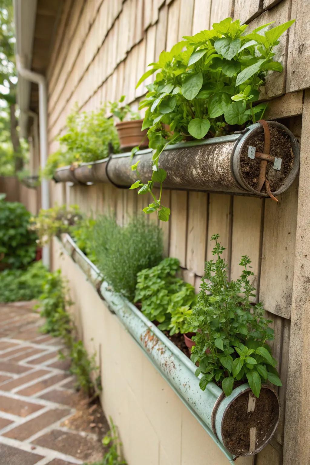 Gutter herb garden for confined areas.