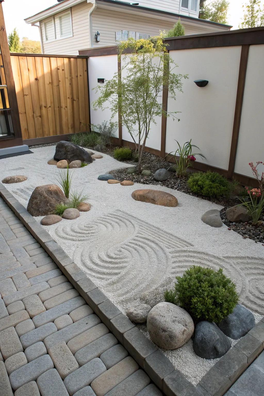 A Zen garden nook lends serenity to your patio.