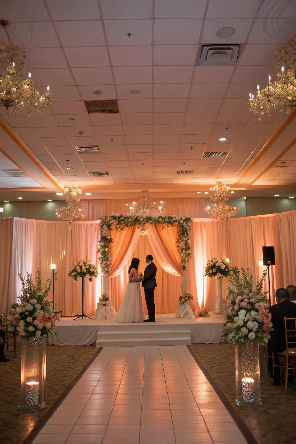 Dreamy apricot emphasized lighting for a cozy and inviting ambiance.