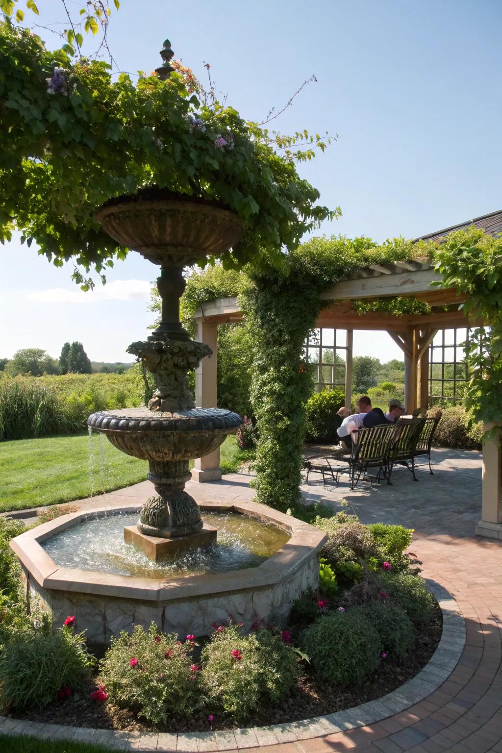 A water feature injects tranquility and a soothing ambiance.