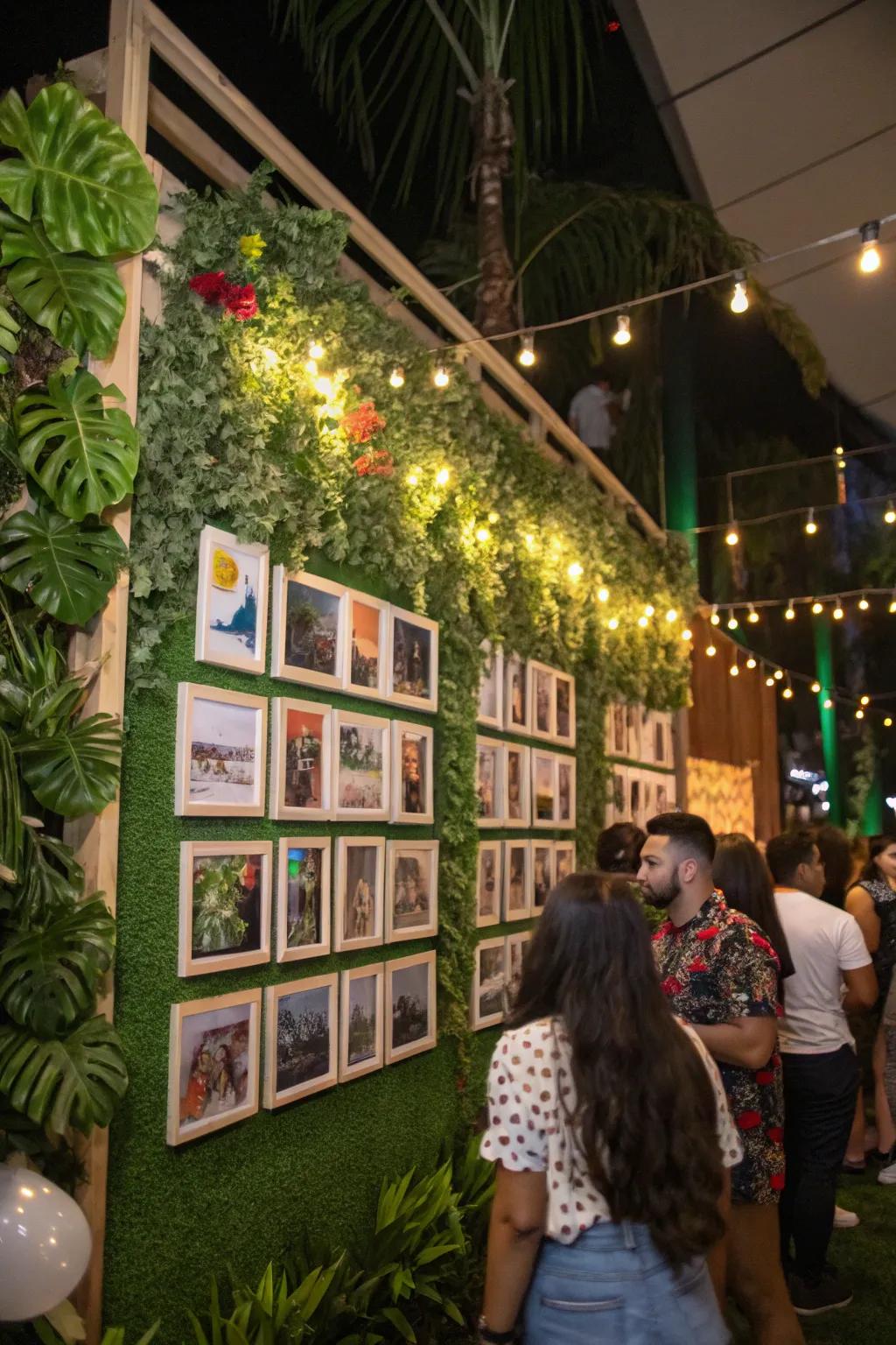 Greenery adds a natural and refreshing element to your photo wall.