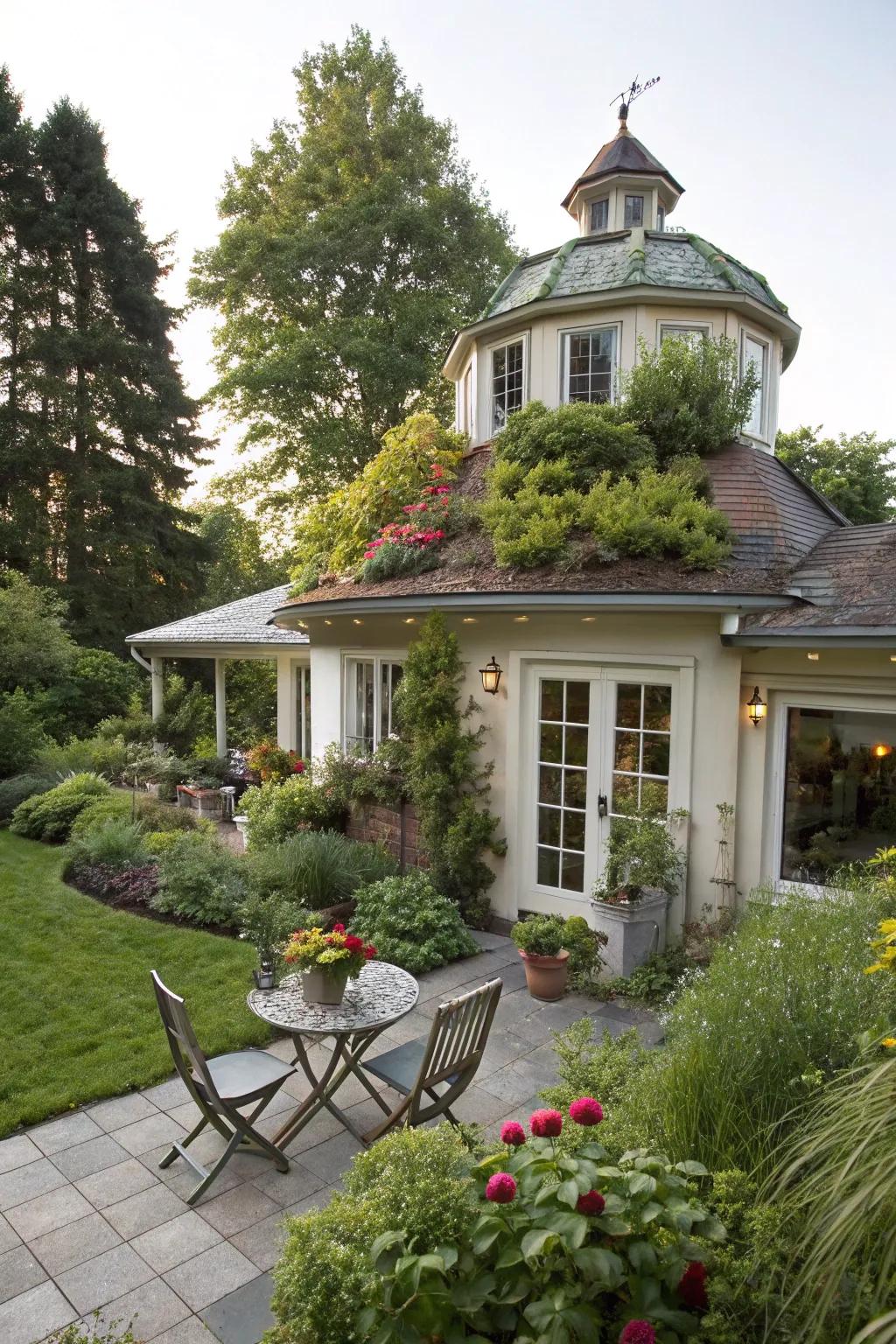 A cupola transformed into a charming rooftop sanctuary.