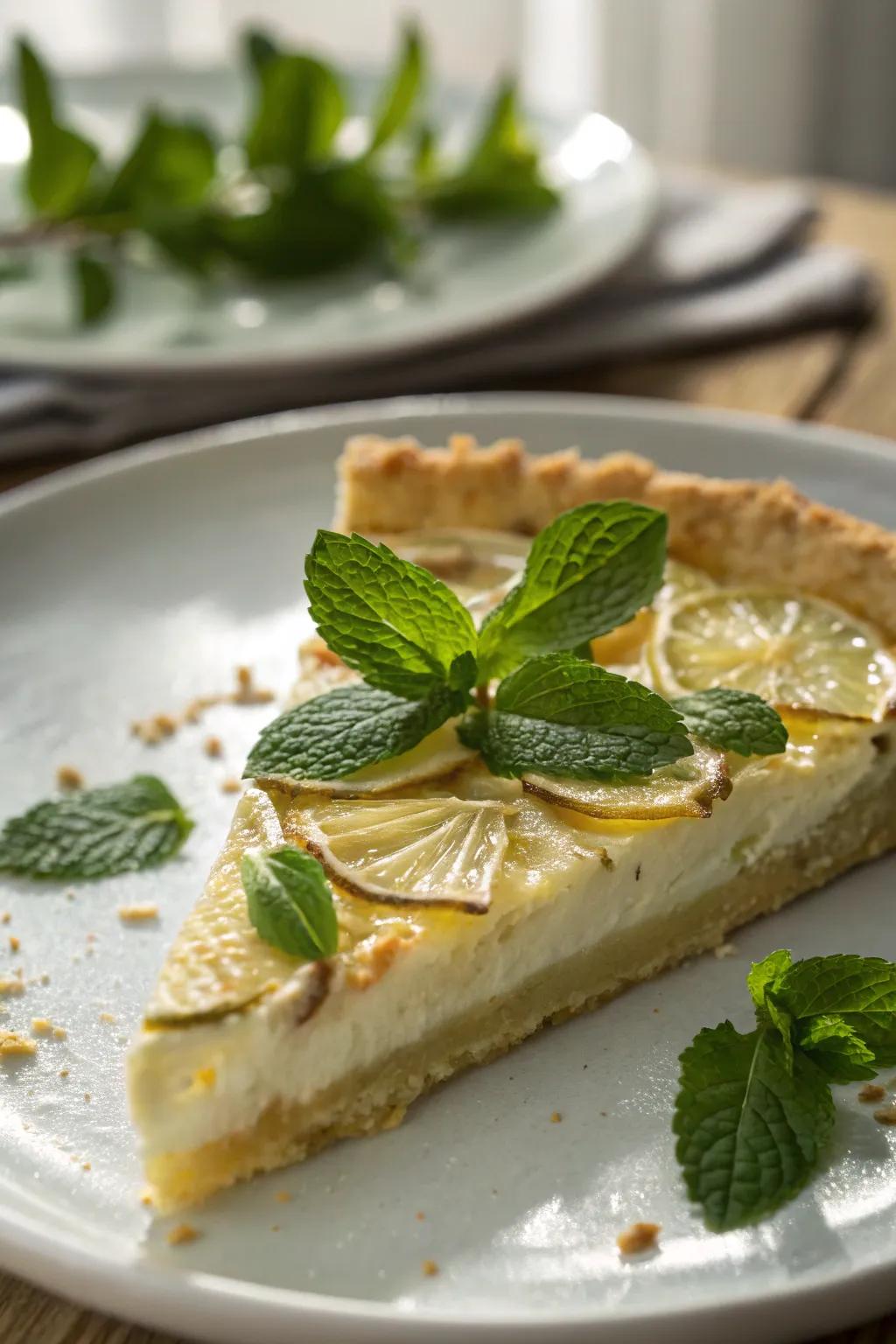 A pie slice featuring a revitalizing herbal detail.