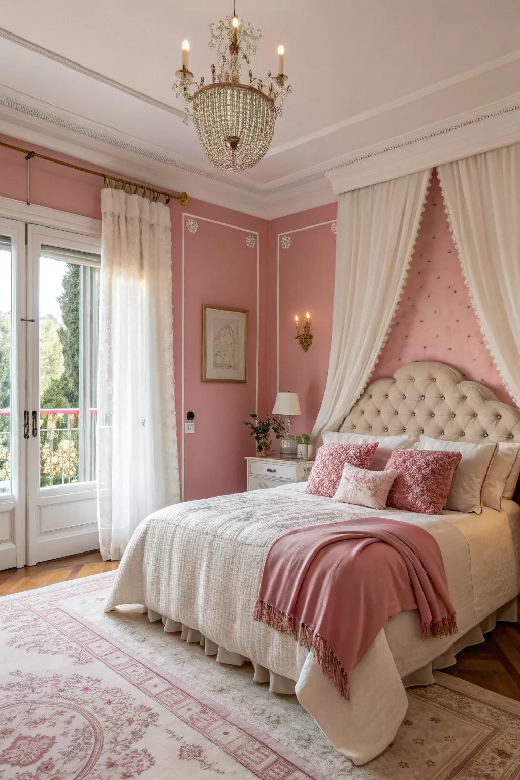 Berry cream tones fashion a warm and inviting bedroom sanctuary.