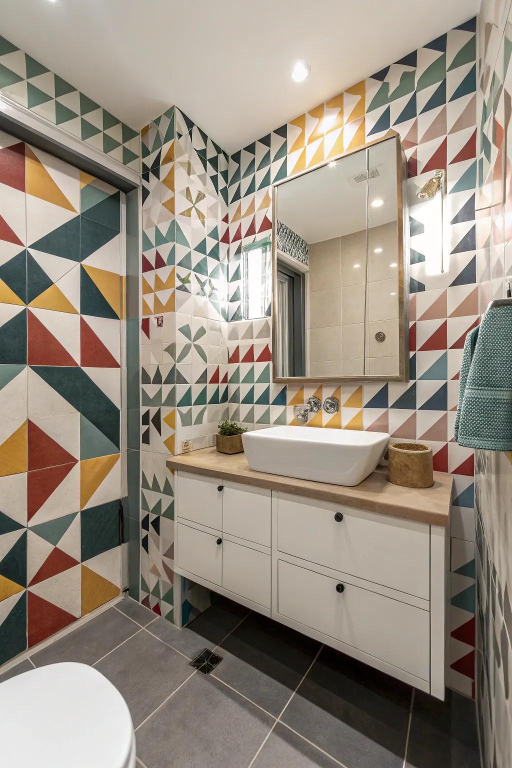 Geometric motifs introduce a modern edge to bathroom aesthetics.