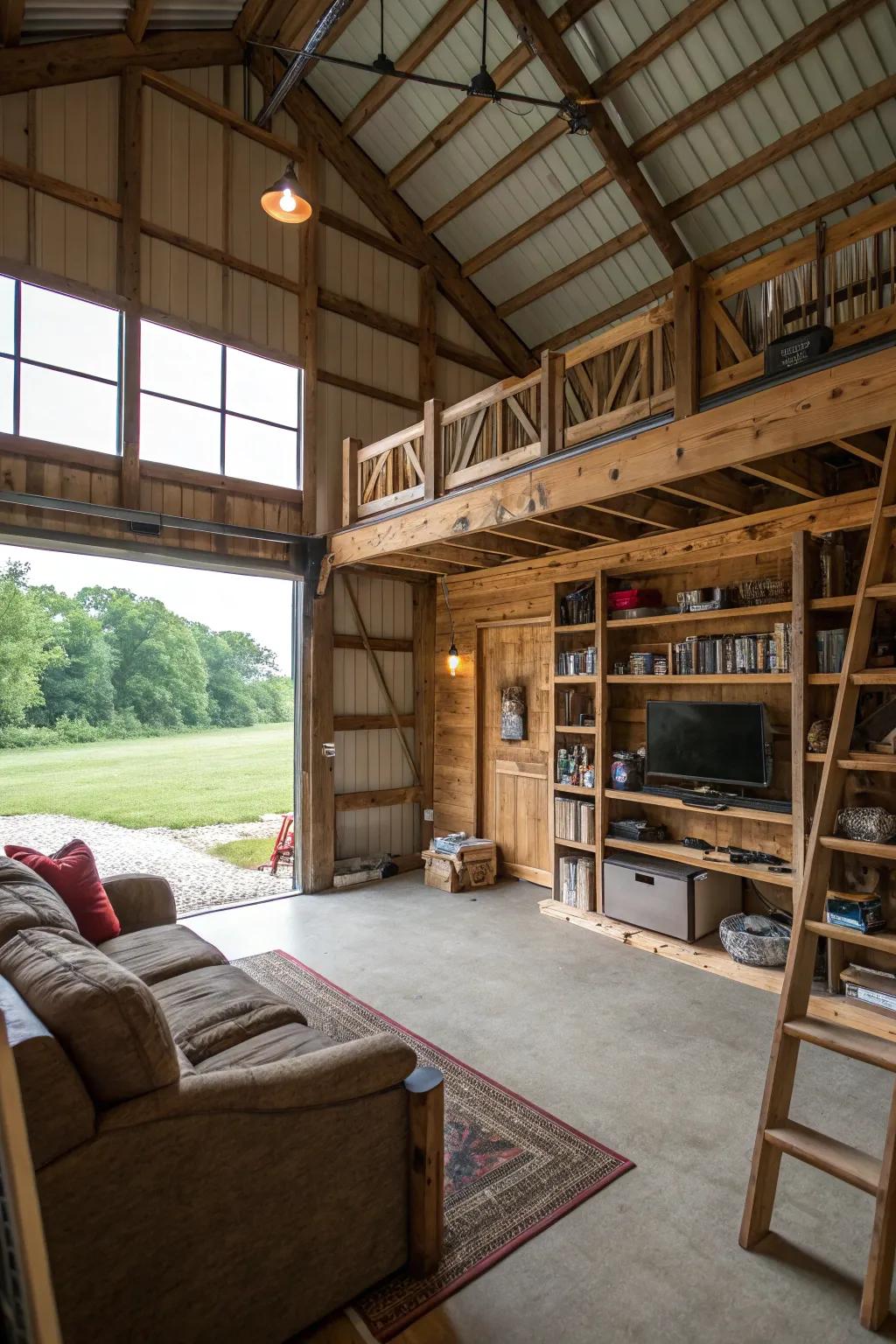 A mezzanine level provides additional space and a cozy sanctuary.