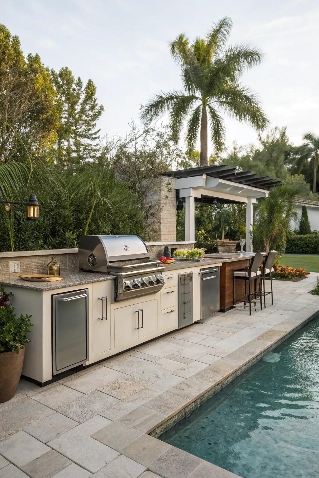 Elevate your pool parties with a convenient exterior kitchen.