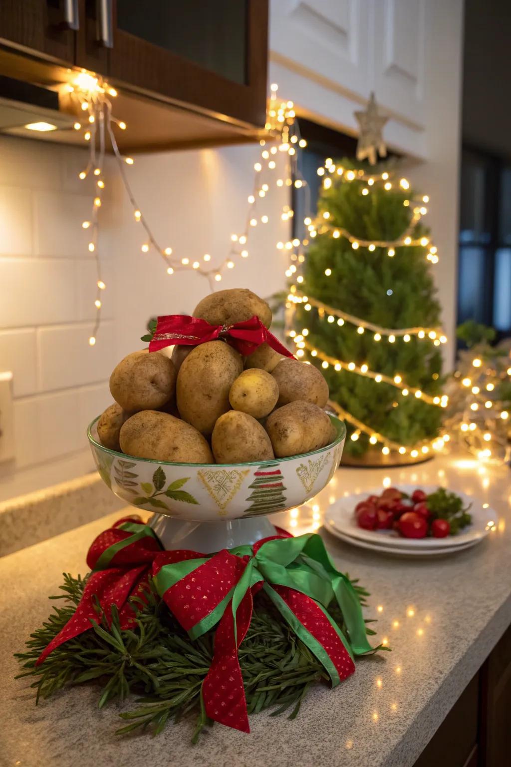A holiday potato display for the season.