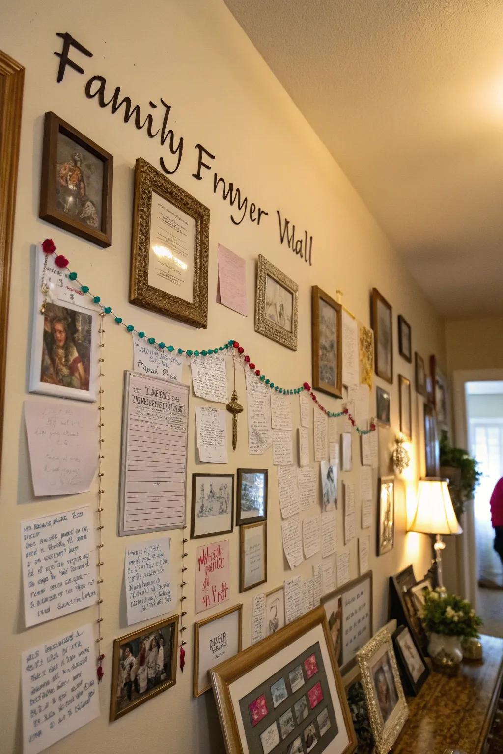 A family prayer wall filled with special scriptures and prayers.