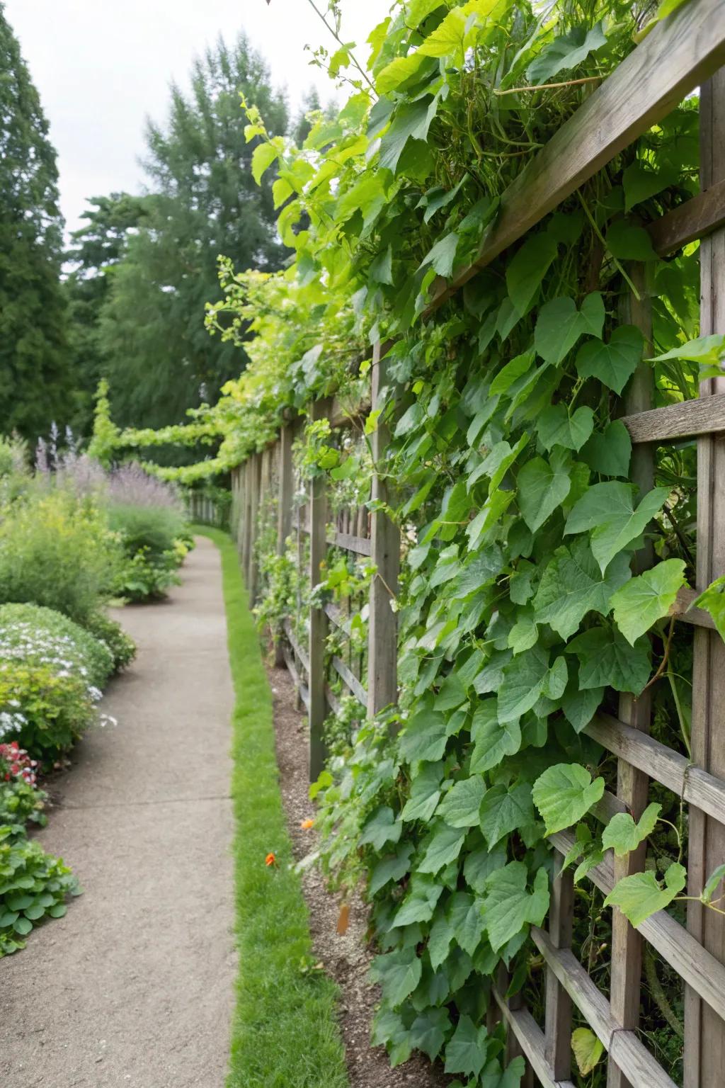 Vines forming a living fence along property boundaries.