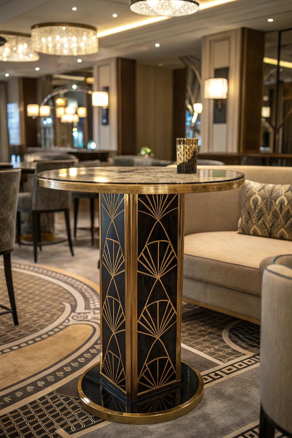 Glamour and elegance with Art Deco standing-height tables.